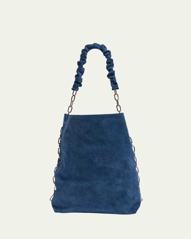 Chain Denim Suede Tote Bag